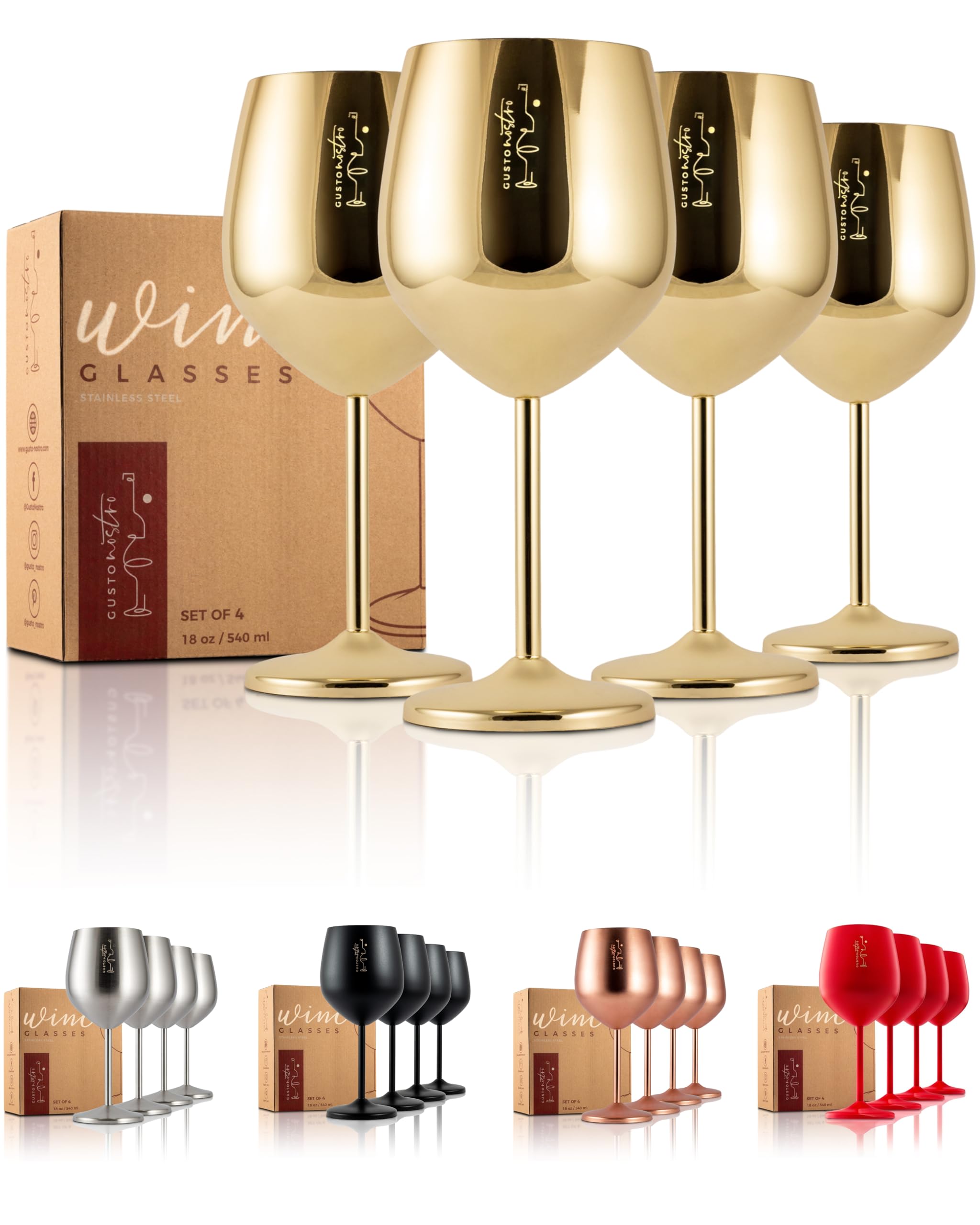 Gusto Nostro Stainless Steel Wine Glasses - 540ml - Oro i Shatterproof Wine Glas
