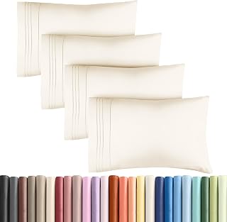 4 Pillow Cases - Queen Size - 4 Pillowcases - 4 Pillow Cases - 4 Pillow Cases - Pillow Case Set of 4 - Cushion Covers with Embroidery - Super Soft Pillowcases - Luxury Pillowcases