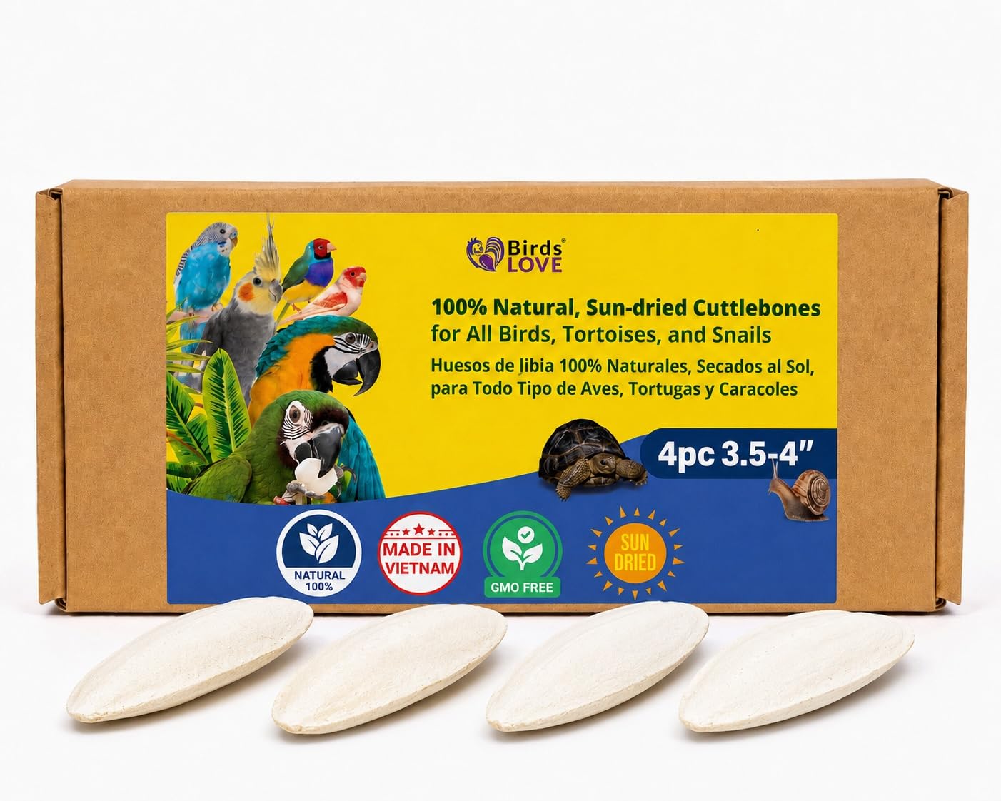 Birds LOVE 3.5-4″ Cuttlebone for Birds – 100% Natural Sun-Dried Calcium & Beak C