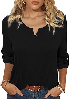 Terecey Women's Long Sleeve V-Neck Loose Fit T-Shirt