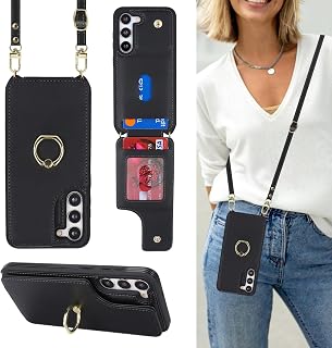 Lipvina for Samsung Galaxy S23 Case with Strap,Black