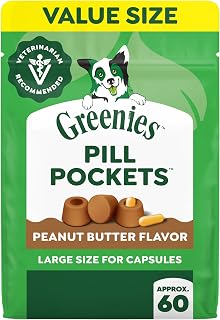 Greenies Pill Pockets Large Size Dog Treats, Peanut Butter, 15.8 oz | Vet-recommended, masks pill smell & taste, moldable texture, capsule size, natural ingredients, no fillers, 15.8 oz. pouch