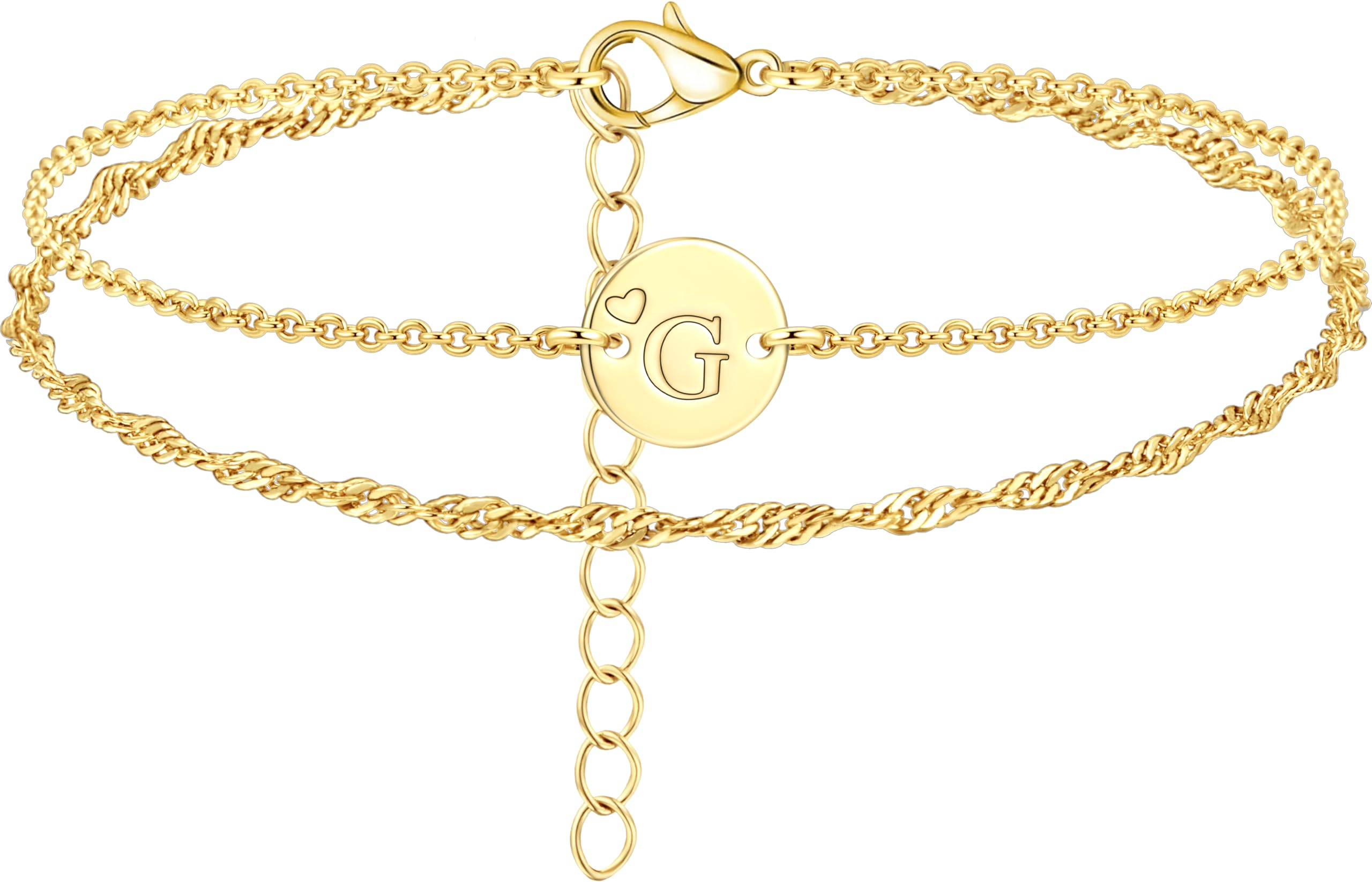 Gold Initial Heart Bracelets for Girl Women Trendy, Layered Dainty Initial Gifts
