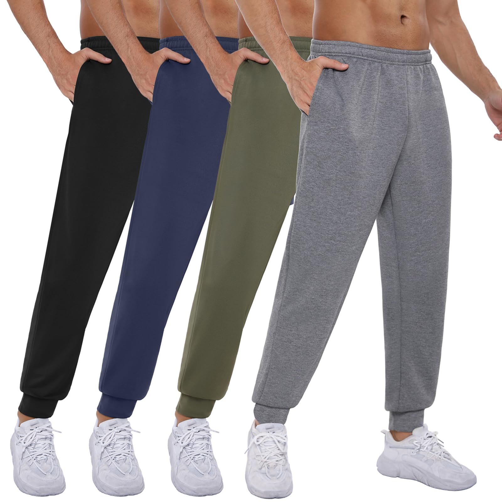 4-Pack Mens Jogger-Sweatpants Pockets - Athletic Pants for Men Gym Workout