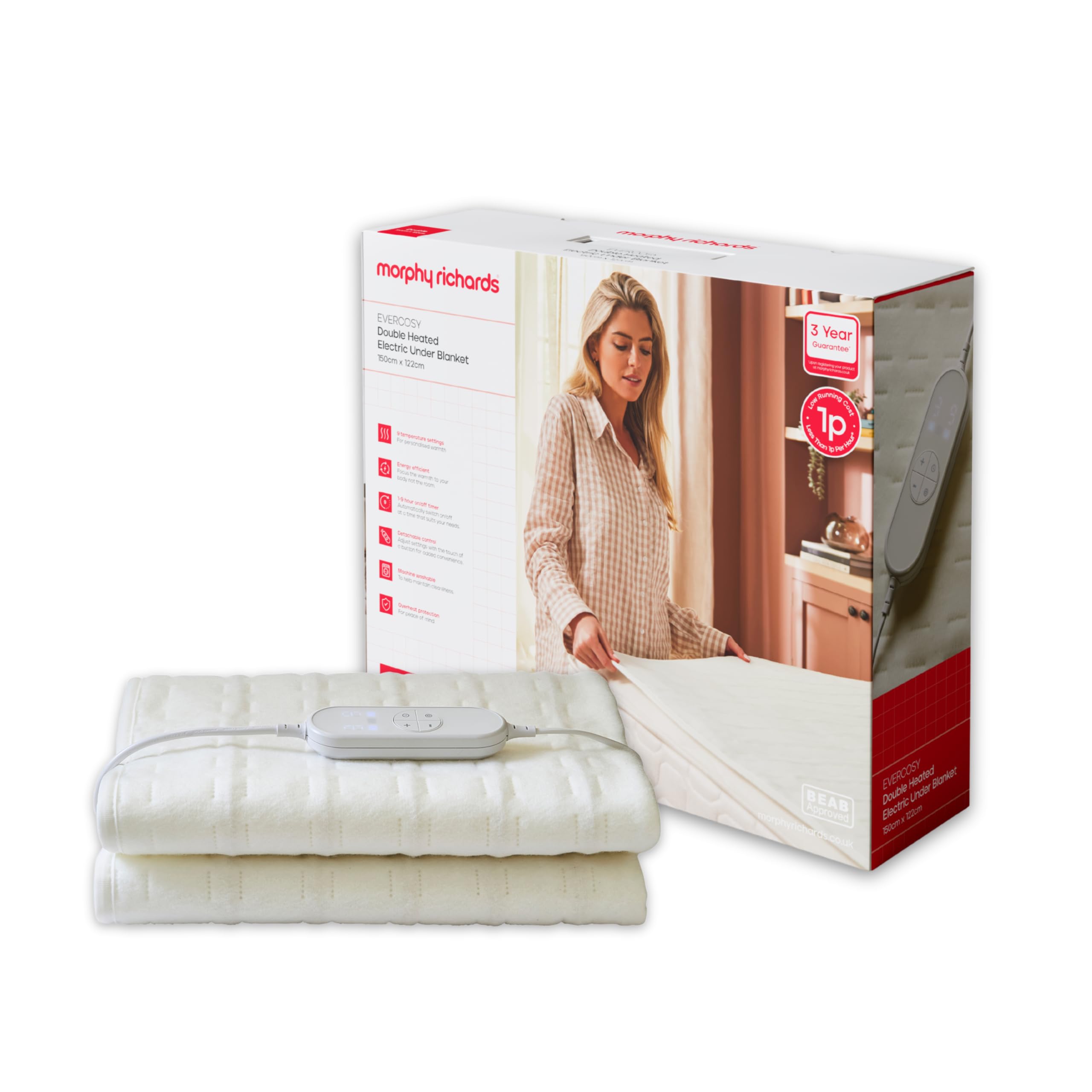 Morphy Richards EverCosy Electric Under Blanket, Double, 150x122cm, For Back Pai