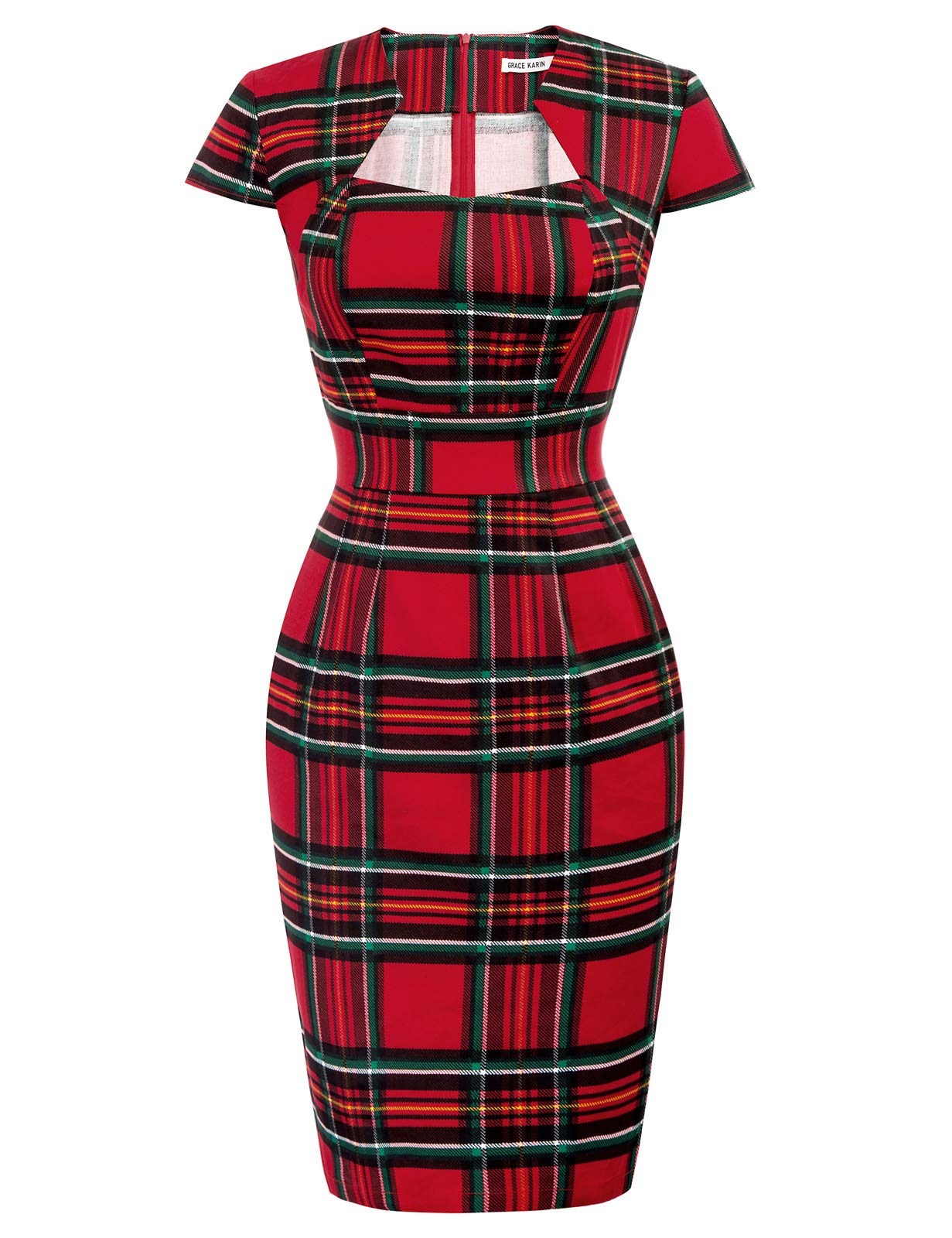 GRACE KARIN Women's Vintage Pencil Dress Short Sleeve Bodycon 1950s 39