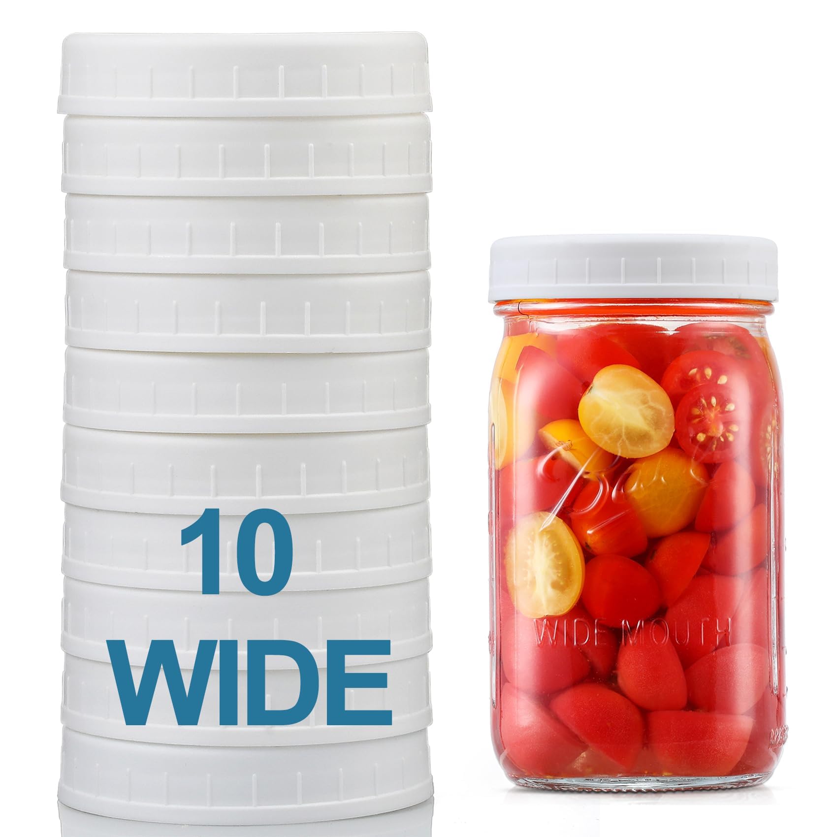 AOZITA [10 Pack] WIDE Mouth Mason Jar Lids for Ball, Kerr and More - White Plast