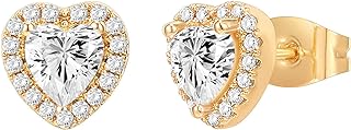 PAVOI 14K Gold Plated Sterling Silver Post Brilliant Round Faux Diamond Halo Earrings - Premium Cubic Zirconia in Rose Gold, White Gold and Yellow Gold
