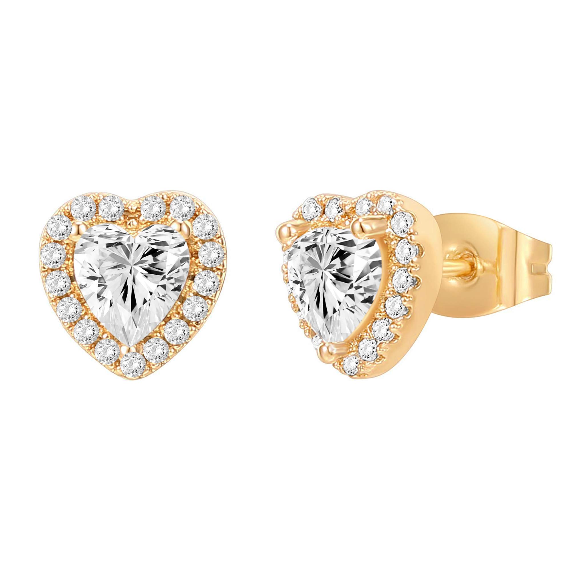 PAVOI 14K Gold Plated Sterling Silver Post Brilliant Round Faux Diamond Halo Ear
