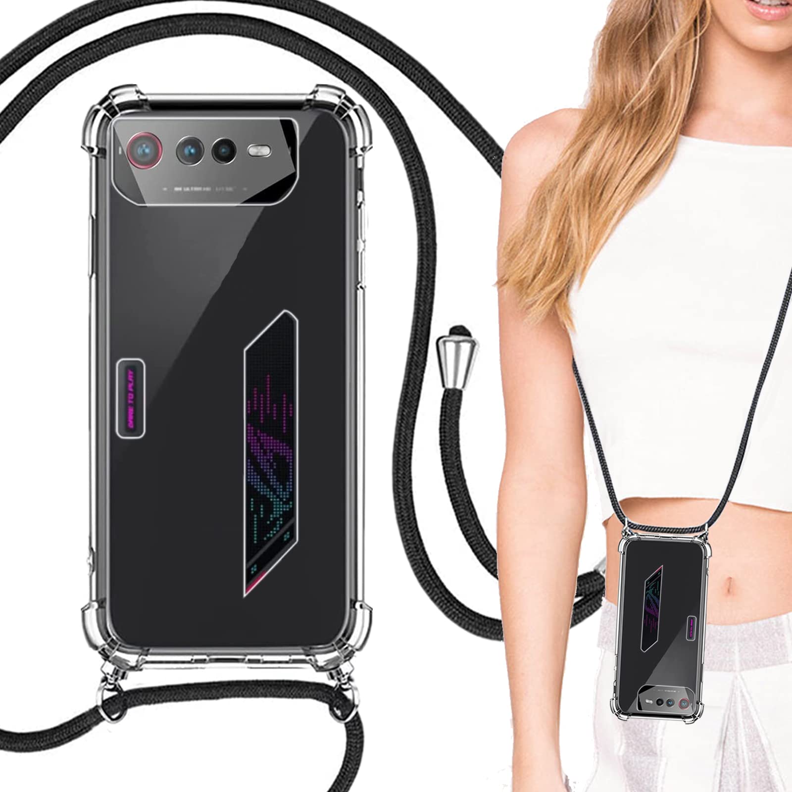 ASUS ROG Phone 6 Case Clear Transparent Cover with Shoulder Strap and Lanyard Co