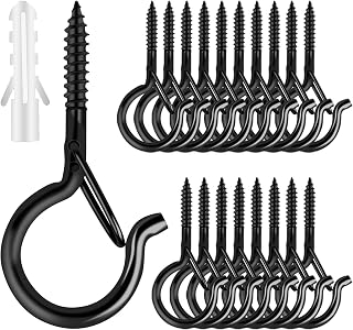 25 PCS Screw Hooks for Outdoor String Lights, Q Hangers String Light Hooks | Christmas Patio Light Hooks with Safe Buckle, Heavy Duty Screw Planter Eye Cup Hooks for Outside Wall Ceiling, Black