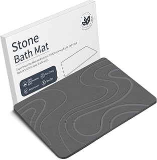 VEELOIM Stone Bath Mat, Diatomaceous Earth Bath Mat, Shower Mat Grey | Fast Drying, Super Absorbent, Non-Slip Design, Easy to Clean, Durable Diatomaceous Earth
