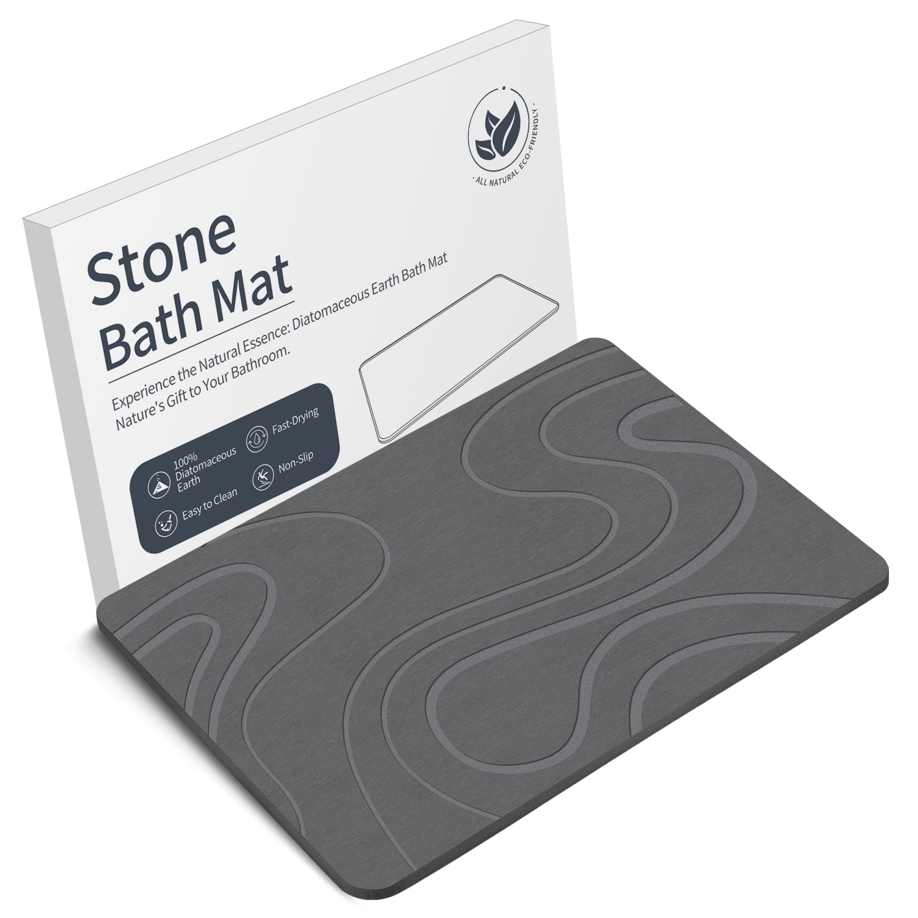 VEELOIM Stone Bath Mat, Diatomaceous Earth Bath Mat, Shower Mat Grey | Fast Dryi
