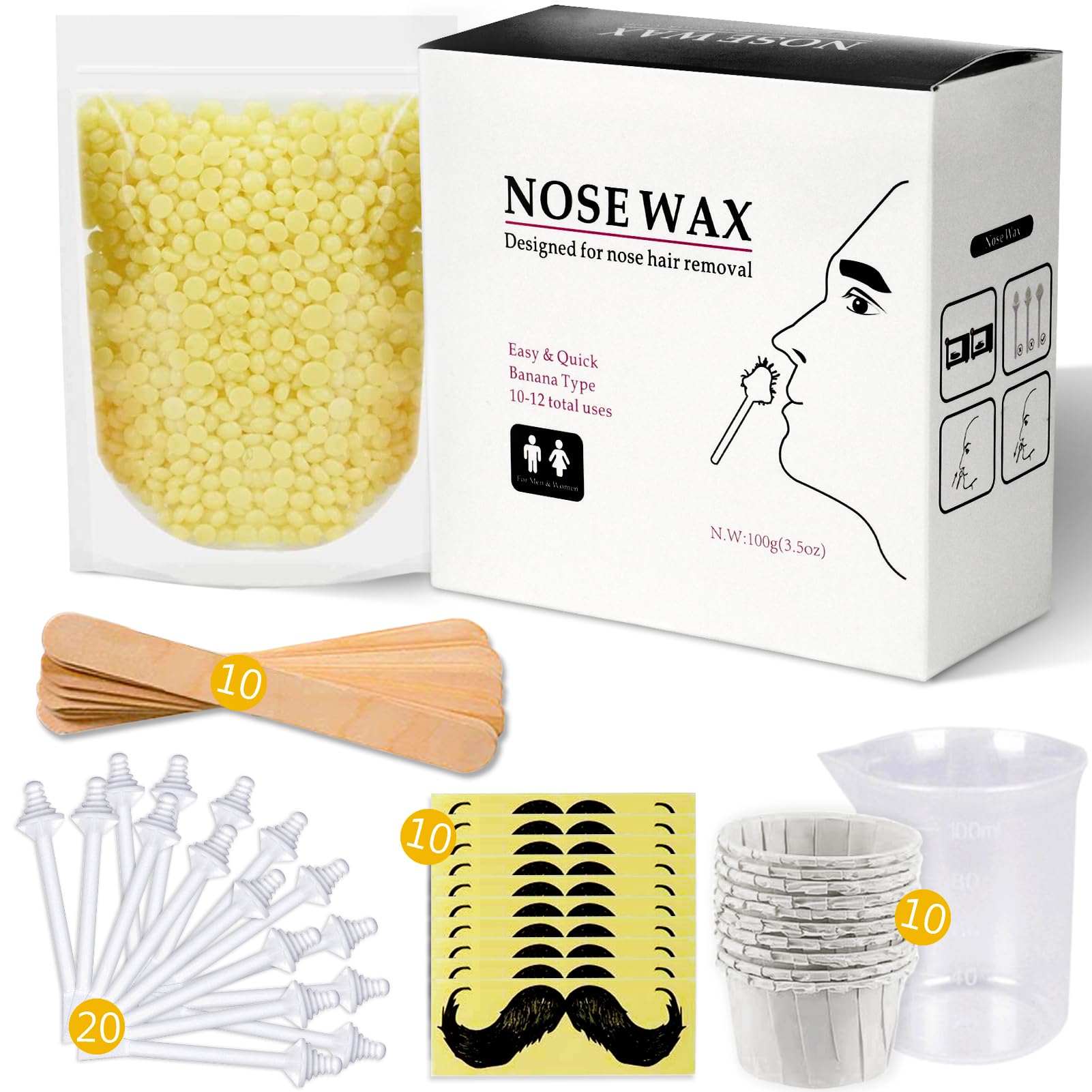 Nose Wax Kit for Men and Women with 100g Nasal Hair Wax & 50 Accessories | 20 Sa