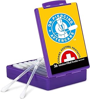 Dr. Piercing Aftercare Swabs – Piercing Bump Saline Solution for Cleansing Earring, Nose, Belly, and Ear Piercings – Gentle Saline Wash for a Refreshing Experience – 36 Easy-to-Use Swabs (1-Pack)