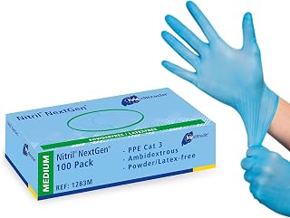 Meditrade NextGen 1283M Nitril Examination and Protective Gloves, Powder-free, Non-Sterile, Stretchy Blue, Medium (Pack of 100)