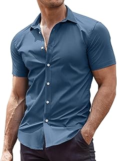 COOFANDY Men's Muscle Fit Dress Shirts Wrinkle-Free Short Sleeve Casual Button Down Shirt
