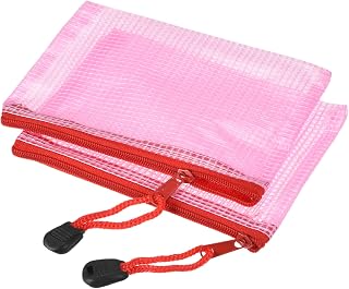 Mesh Zipper Bags, A6 Size Document Pockets, Folders for Office and Home Supplies, Pink, 6 Pack