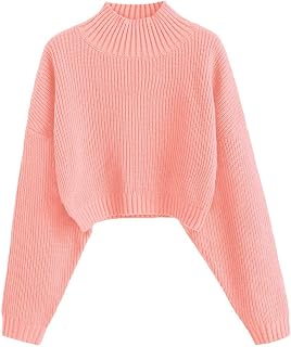 ZAFUL Women's Pullover Sweater Drop Shoulder Plain Knitted Cropped Sweater Pullover Solid Long Sleeve Cropped Tops
