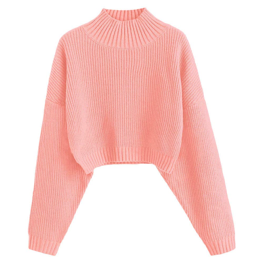 ZAFUL Women's Pullover Sweater Drop Shoulder Plain Knitted Cropped Sweater Pullo