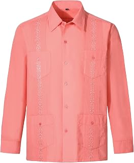Mens Shirts Guayabera Shirts Cuban Long Sleeve Mexican Shirts for Men