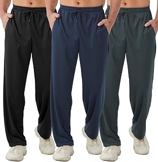 DWUGD'L 3Pack Men's Lightweight Sweatpants with Pockets Open Bottom Athletic Pants for Workout,Jogging,Gym,Running,Training