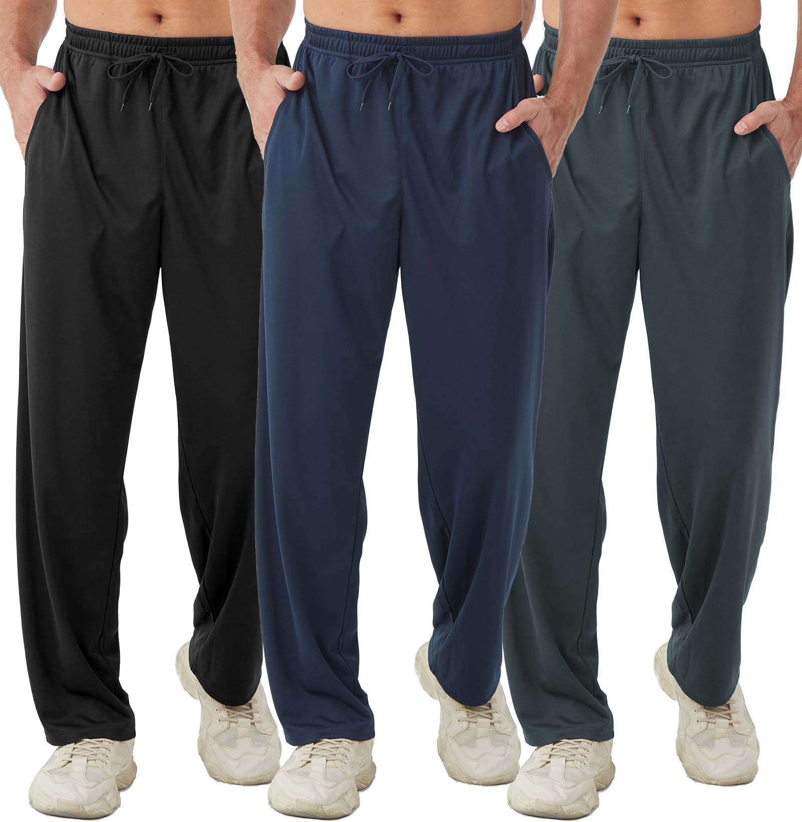 DWUGD'L 3Pack Men's Lightweight Sweatpants with Pockets Open Bottom Athletic Pan
