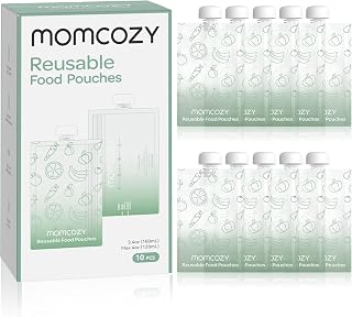 Momcozy Reusable Baby Food Pouches, Baby Food Maker Pouches for Toddlers | BPA Free Plastic,Food Safe,Freezer Safe,Refillable for Applesauce Yogurt &amp; Puree Squeeze Pouch,10 packs,3.4-4oz for Toddlers