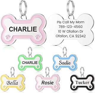 YEHANTI Dog Tag Personalized Engraved Pet Tags for Dogs and Cats - Vibrant Stainless Steel Dog Tags with Paw Print, Custom Dog Name Tags Engraving with up to 4 Lines of Text on Back (Pink)