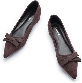 C.Paravano Women's Suede Bow Knot Ballet Flats Pointed Toe Slip-On Comfort Shoes for Casual & Formal Wear