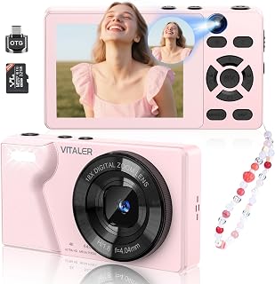 4K Digital Camera with Front Rear Lens, Autofocus and 32G Card, Metal Shell | Built-in 2000mAh Battery, Non-Slip Handle,64MP with Flash, 2.8" Screen, 18X Zoom for Beginner Teens Adult, Party,Travel, Pink