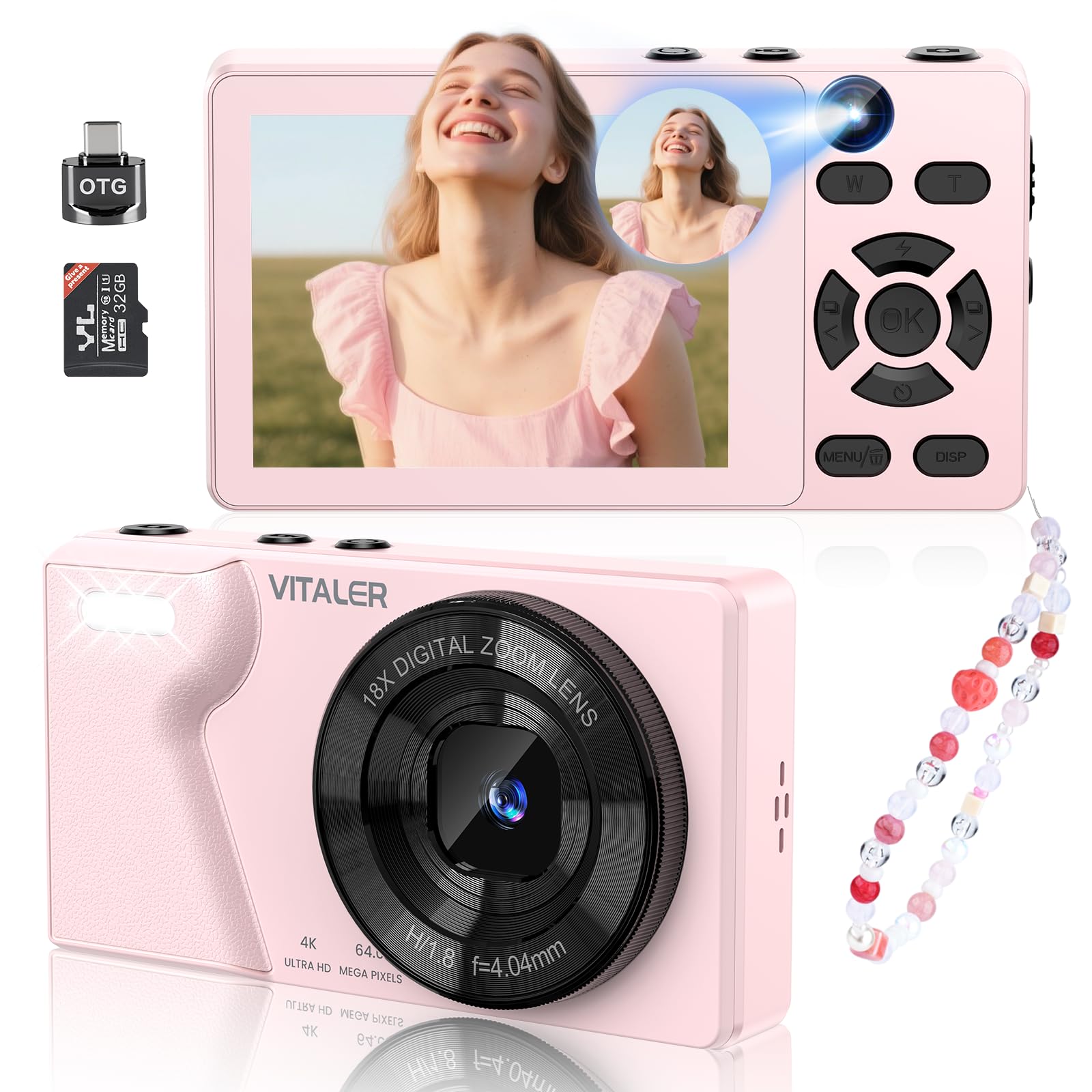 4K Digital Camera with Front Rear Lens, Autofocus and 32G Card, Metal Shell | Bu