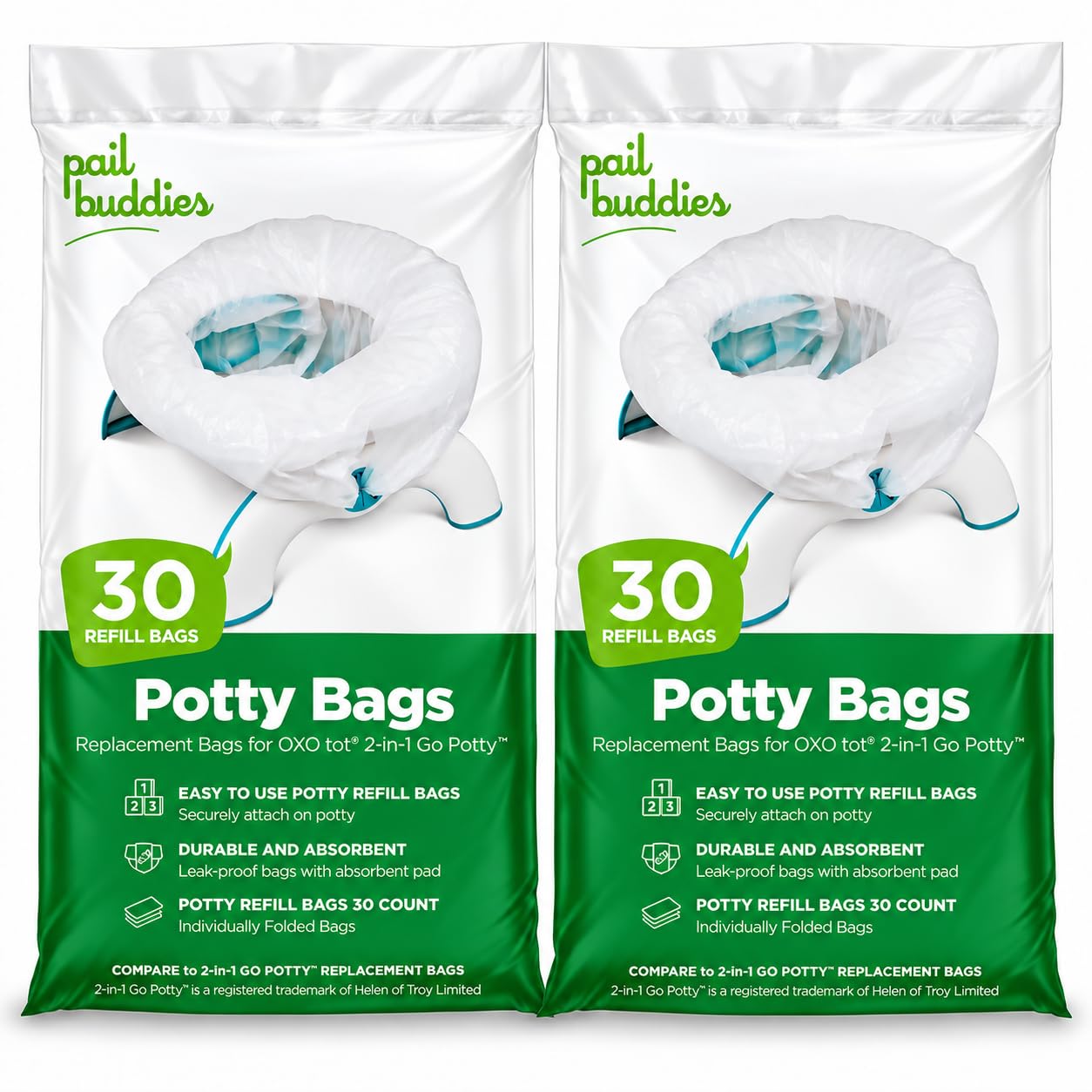 Disposable Potty Liners - Absorbent Leak-Proof Potty Bags for OXO (60 Count)