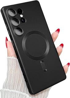 ankofave Magnetic for Samsung Galaxy S25 Ultra Phone Case for Women/Men, Matte Luxury Soft Metallic Luster Design with Camera Lens Protector, Shockproof Anti-Scratch Phone Case 6.8"-Black