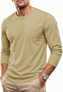 MAGCOMSEN Mens Long Sleeve T Shirts Pocket Crewneck Casual Lightweight Tee