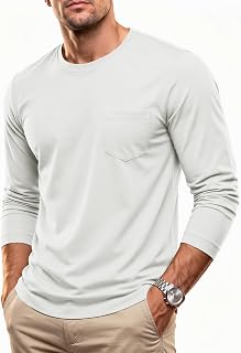 MAGCOMSEN Maglietta da uomo a maniche lunghe girocollo con tasca casual traspirante leggera traspirante a maniche lunghe
