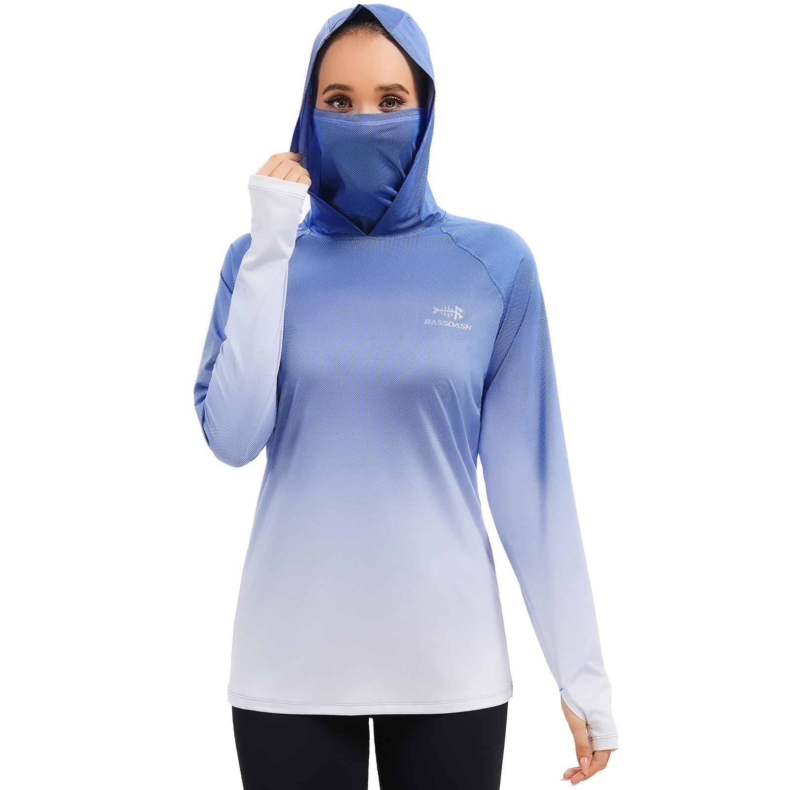 Bassdash Women's Angel FS23W Hooded Top with UPF 50+ Thumb Holes for Face Mask