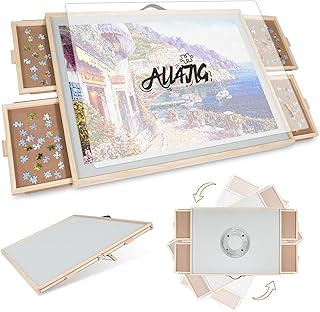 ALL4JIG 1500 Pieces 2-in-1 Tilting & Rotating Puzzle Board for Adults Gifts, Wooden Jigsaw Puzzle Table with 4 Drawers, Portable Puzzle Table with Lazy Susan and Cover, 24.53" x 33.19"