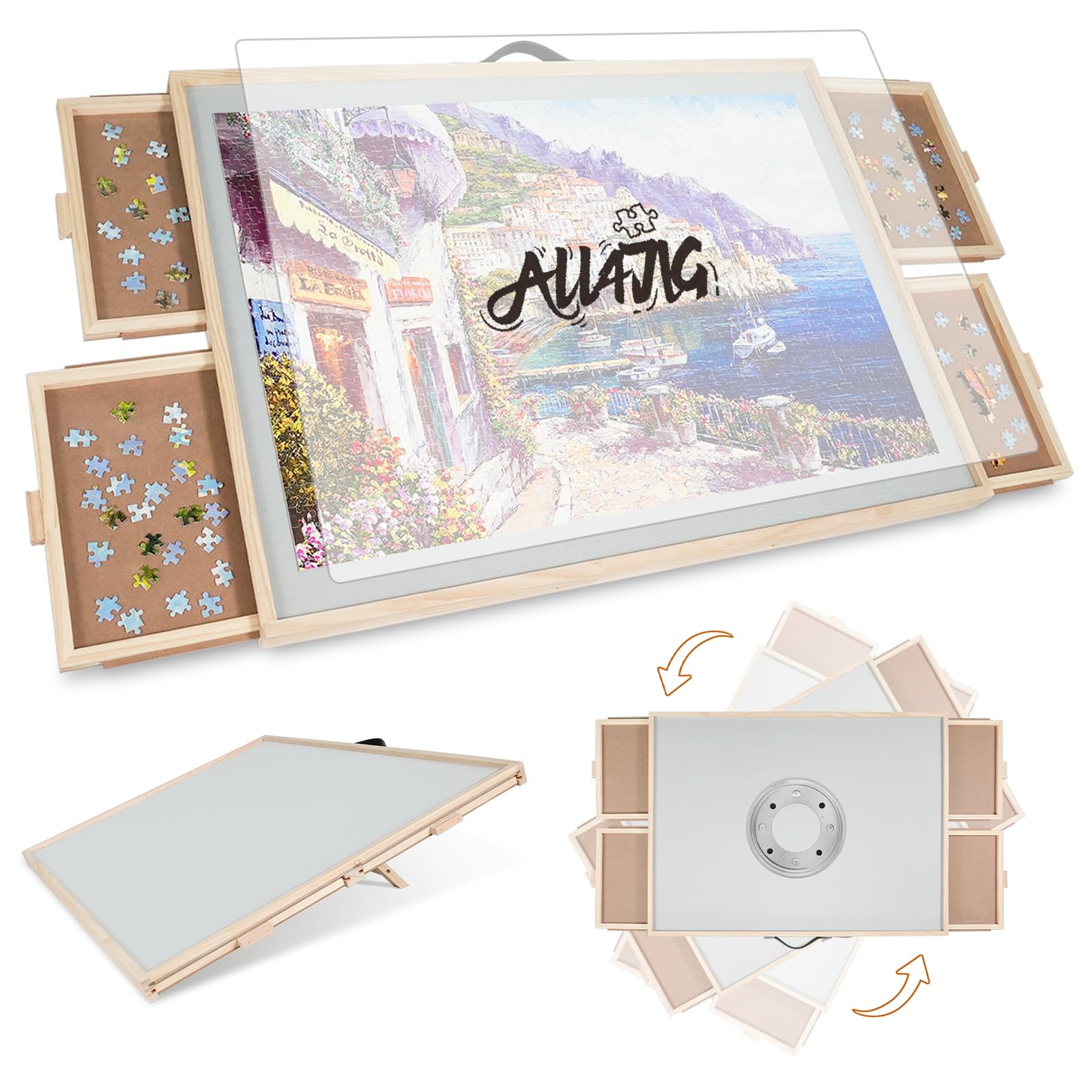 ALL4JIG 1500 Pieces 2-in-1 Tilting & Rotating Puzzle Board for Adults Gifts, Woo
