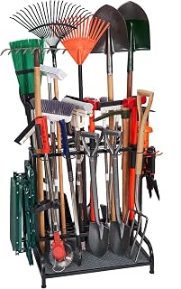 Garden Tool Organizer, Yard Tools Rack Holds 55 Long-Handled Tools/Rakes/Brooms for Garage Organization and Storage, Shed, Outdoor, Lawn, Heavy-Duty Steel, Black, Easy Assembly
