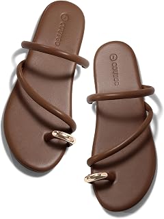 Coutgo Women Flat Sandals Square Strap Open Toe Flip Flops Toe Ring Summer Shoes