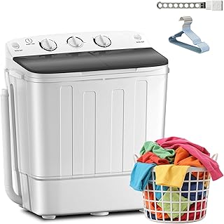 Erivess Portable Twin Tub 19lbs Washing Machine with Drying Rack and 10 Hangers, 12lbs Washer Mini Compact Laundry Machine with 7lbs Spinner, 1500rpm Semi-automatic Washer Combo for Dorm&Apartment