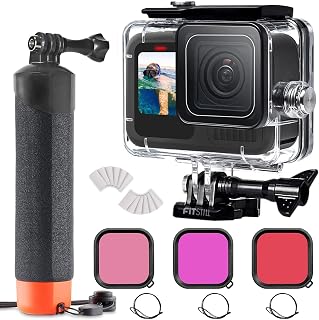 FitStill Waterproof Protective Case for Go Pro Hero 13/12/11/10/9 Black | 60M/196FT Underwater Waterproof Protective Case + Filters + Monopod Floating Hand Grip Hero13/12/11/10/9 Black Accessory