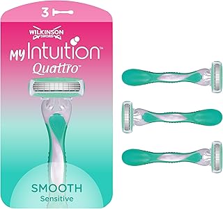 Wilkinson Sword My Intuition Quattro Women's Disposable Razors x 3 | myIntuition 4 Blade Disposable Razors for Women with Pivoting Head, Aloe Vera, Sensitive Skin, 3 Pack
