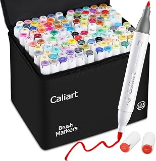 Caliart 121 Colors Alcohol Markers Brush Tip & Fine Coloring Markers Set | Permanent Alcohol Based Colored Sketch Pens with Case, Art Supplies Gifts for Beginners Adults Painting Drawing Illustration