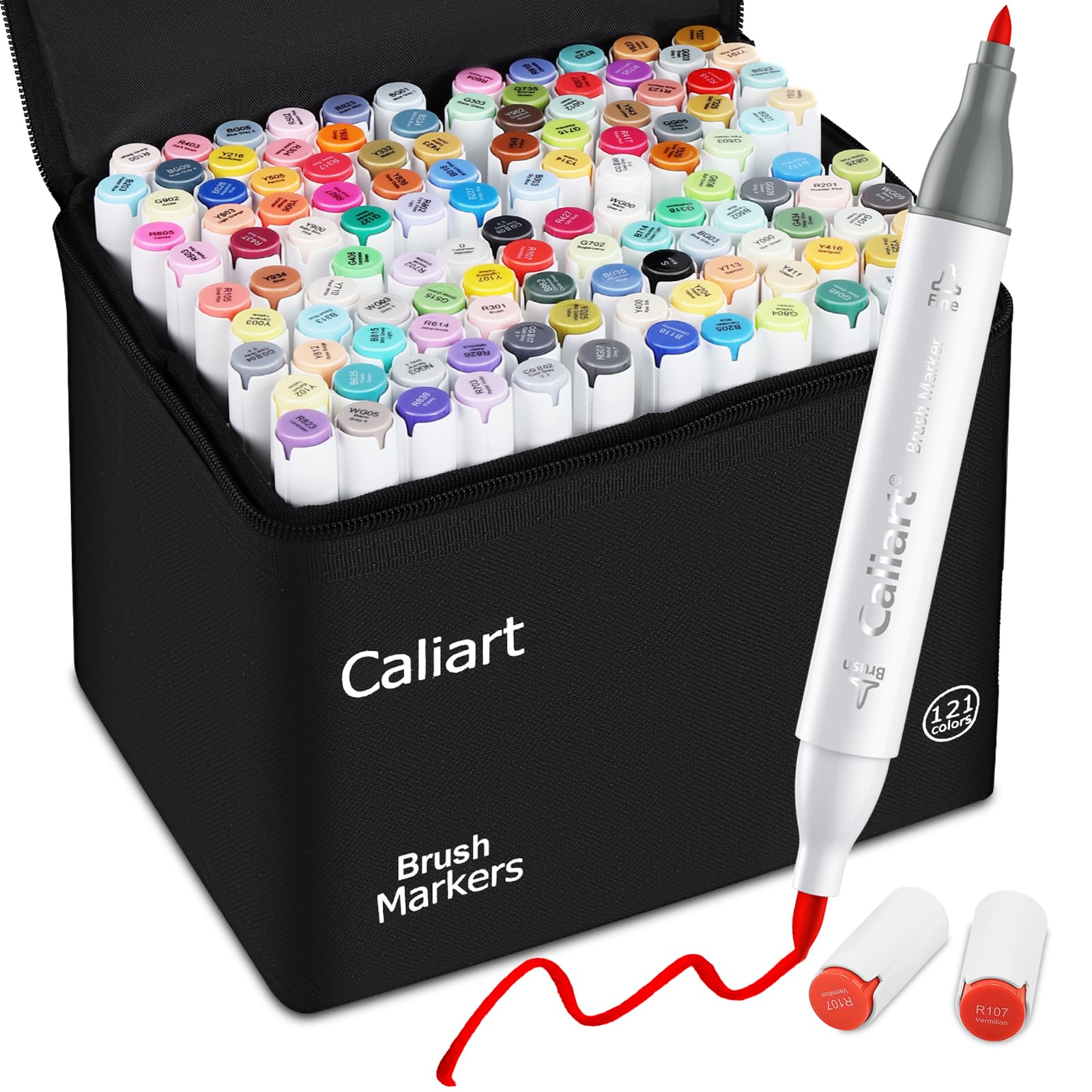Caliart 121 Colors Alcohol Markers Brush Tip & Fine Coloring Markers Set | Perma