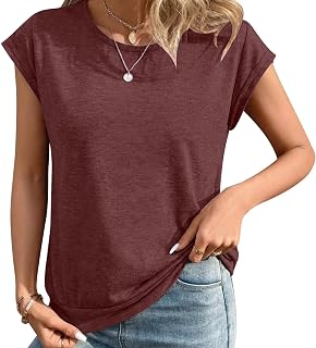 Women's Tops Crew Neck Cap Sleeve T-Shirt Spring Summer Basic tees