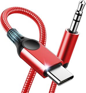 Aux to USB C Audio Cable [4FT], Type C to 3.5mm Aux Cord Hi-Fi DAC Headphone Jack Adapter Dongle Compatible with iPhone 17/16/15, Samsung S25/S24/S23, iPad Pro, Pixel, Car, Headphones, Speakers-Red