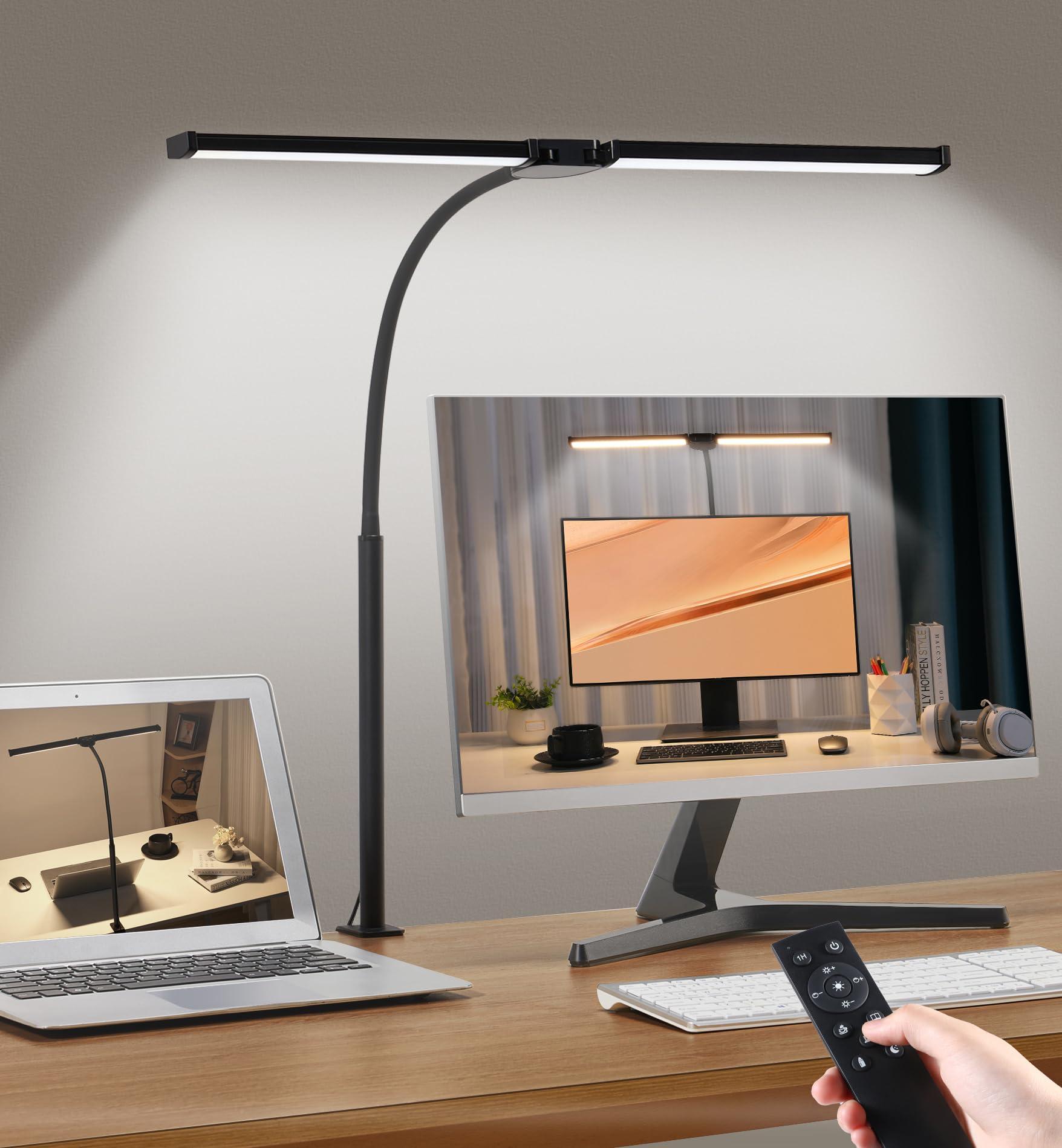 Motumen Led Desk Lamp for Home Office, Eye-Care Desk Light Clamp, Black | Smart 
