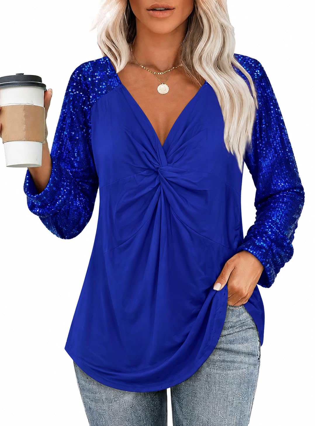 Plus-Size Shirts for Women V-Neck Long Sleeve Graphic Lace Top,Autumn and Winter
